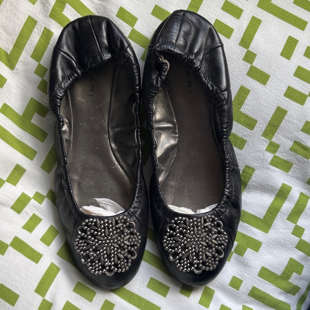 Tahari Black Beaded Flats